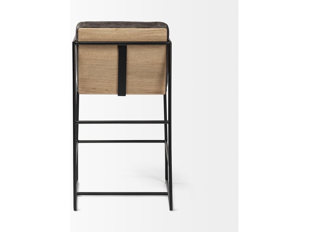 36" Total Height Black Leather Seat w/ Wood Back, Metal Frame Counter Stool - image 5