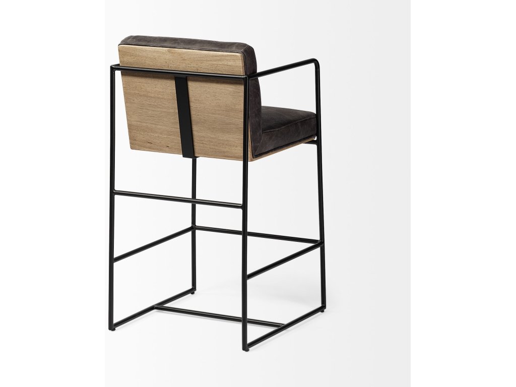 36" Total Height Black Leather Seat w/ Wood Back, Metal Frame Counter Stool - image 6