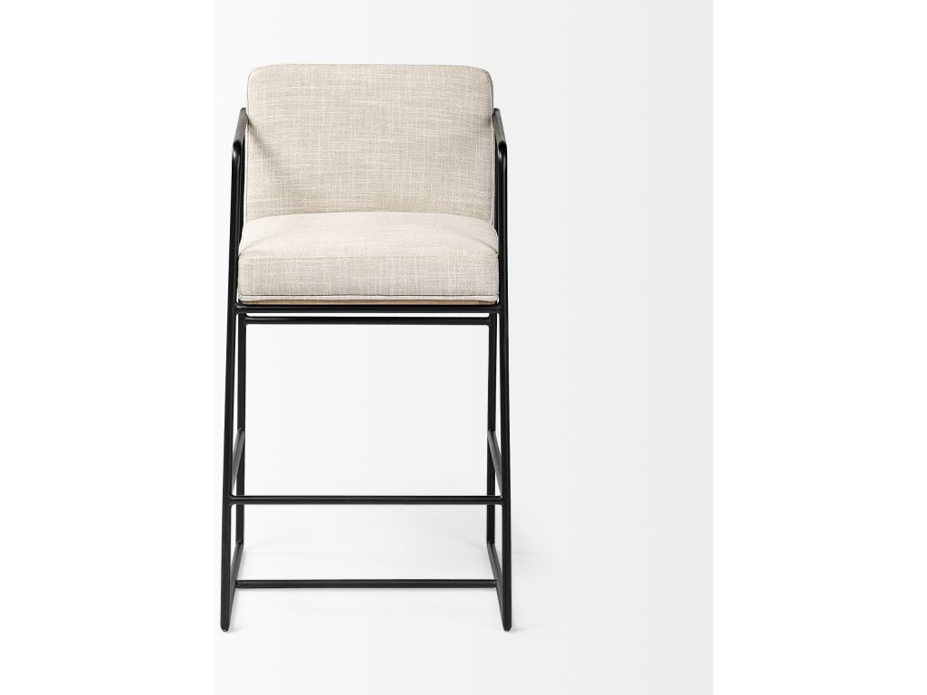 36" Total Height Light Beige Upholstered Seat w/ Wood Back, Metal Frame Counter Stool - image 4