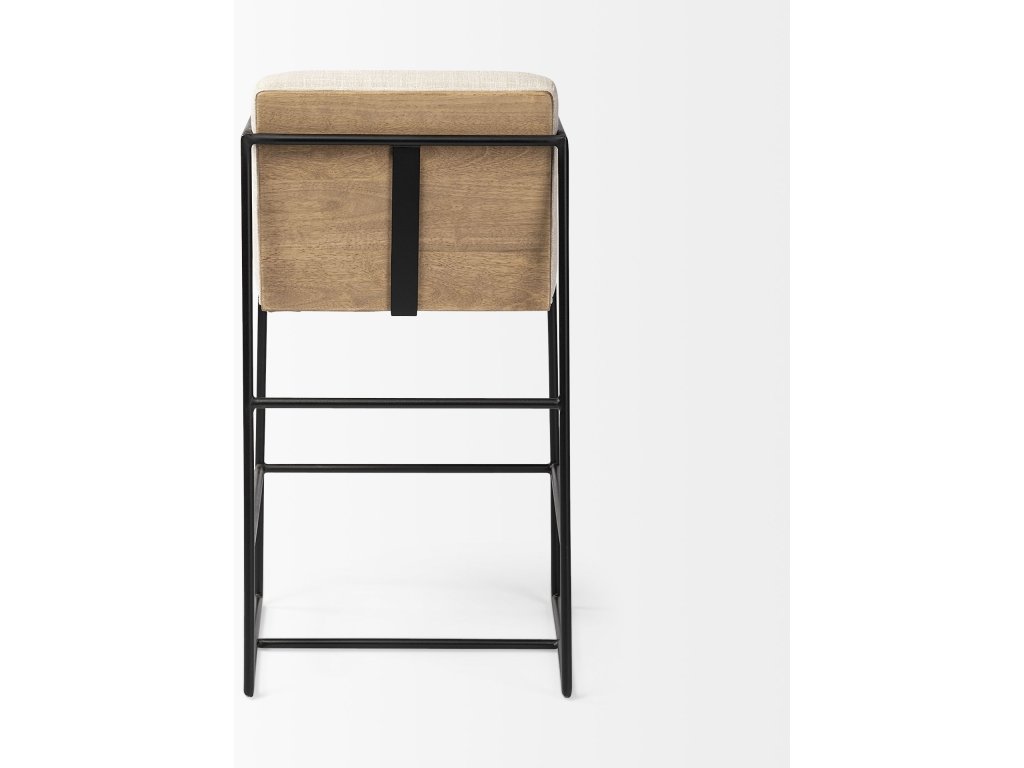 36" Total Height Light Beige Upholstered Seat w/ Wood Back, Metal Frame Counter Stool - image 6