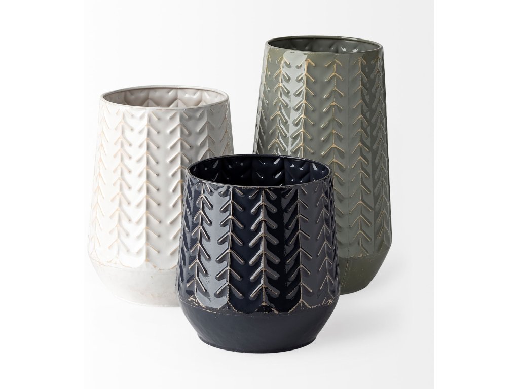 III Metal Glossy Green/Gray Chevron Vase - image 2