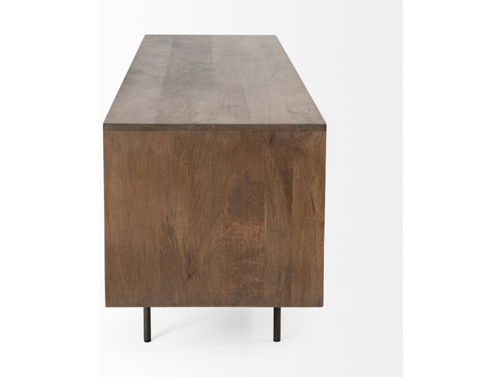 I Two-Toned Brown Solid Wood Tv Stand Media Console With Slated Doors, Tv Up To 82" - image 4