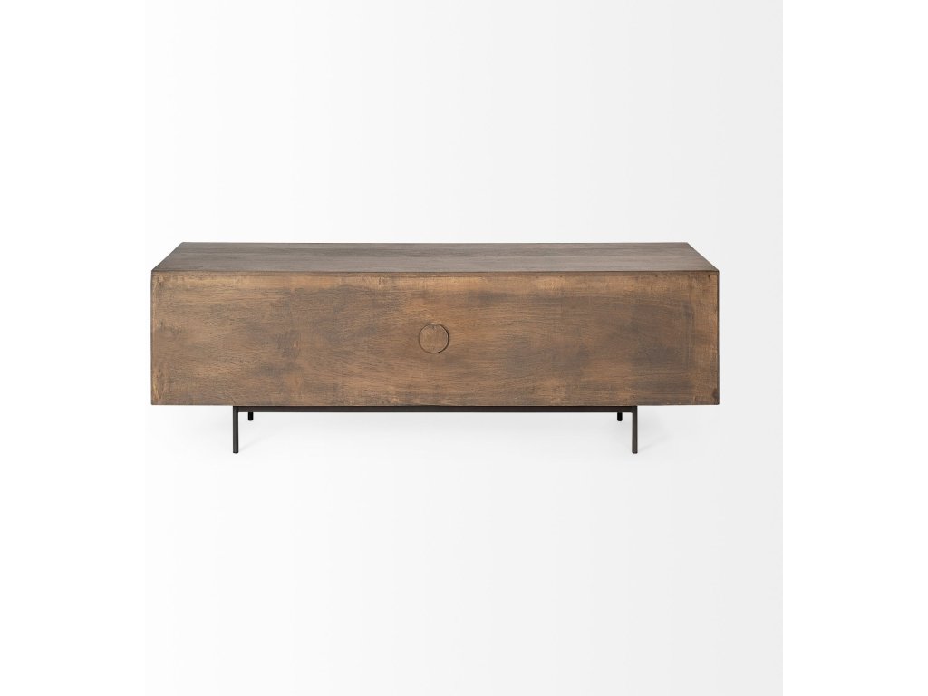 I Two-Toned Brown Solid Wood Tv Stand Media Console With Slated Doors, Tv Up To 82" - image 5