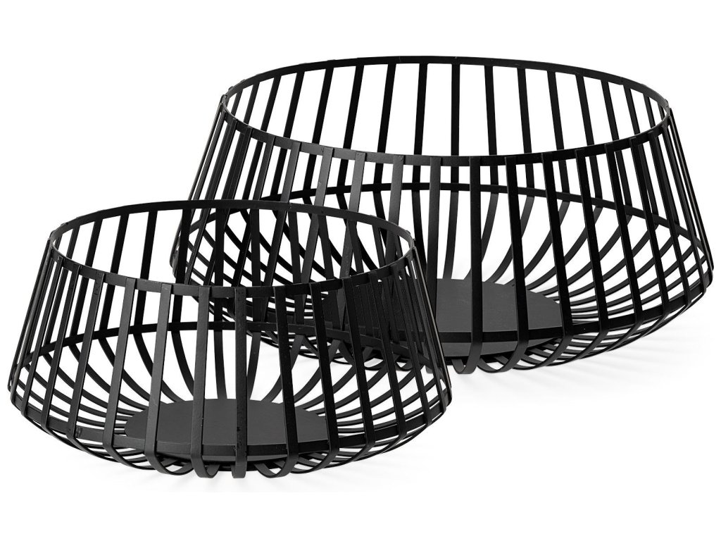Set of 2 Black Metal Slated Bowls - main image