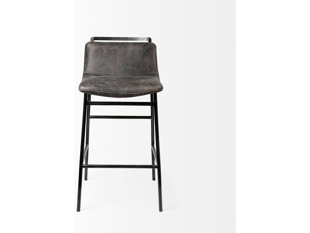 33.5" Total Height Ebony Leather Seat Black Metal Frame Counter Stool - image 3