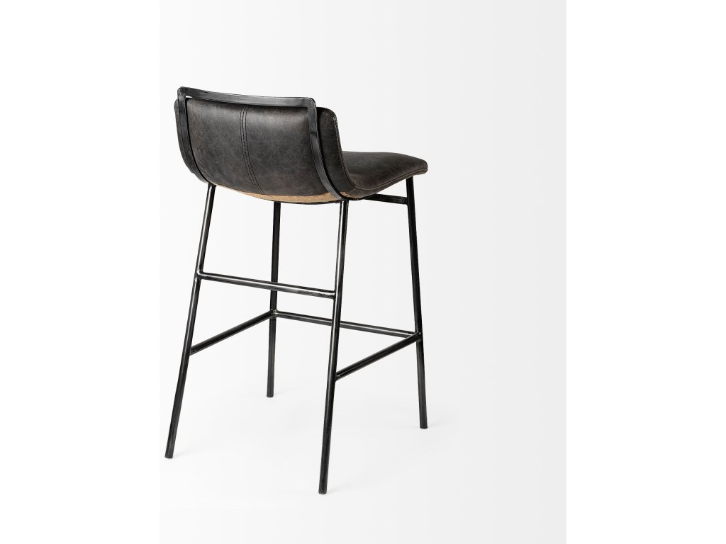 33.5" Total Height Ebony Leather Seat Black Metal Frame Counter Stool - image 6