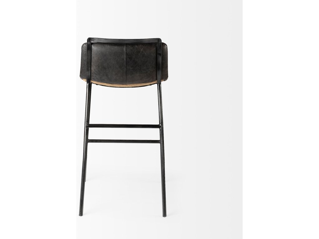 33.5" Total Height Ebony Leather Seat Black Metal Frame Counter Stool - image 5