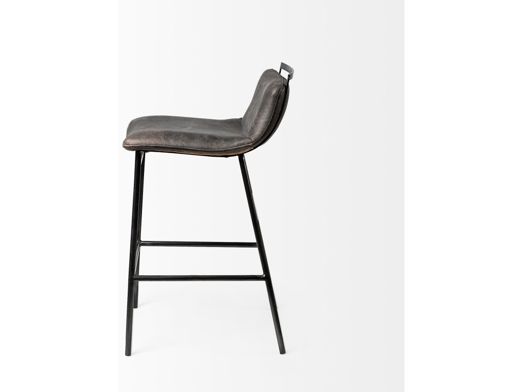 33.5" Total Height Ebony Leather Seat Black Metal Frame Counter Stool - image 4