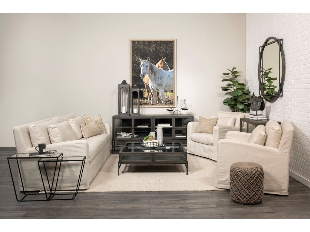 II 92.5 x 38.25 x 34.5 Beige Slipcover Three Seater Sofa - image 2