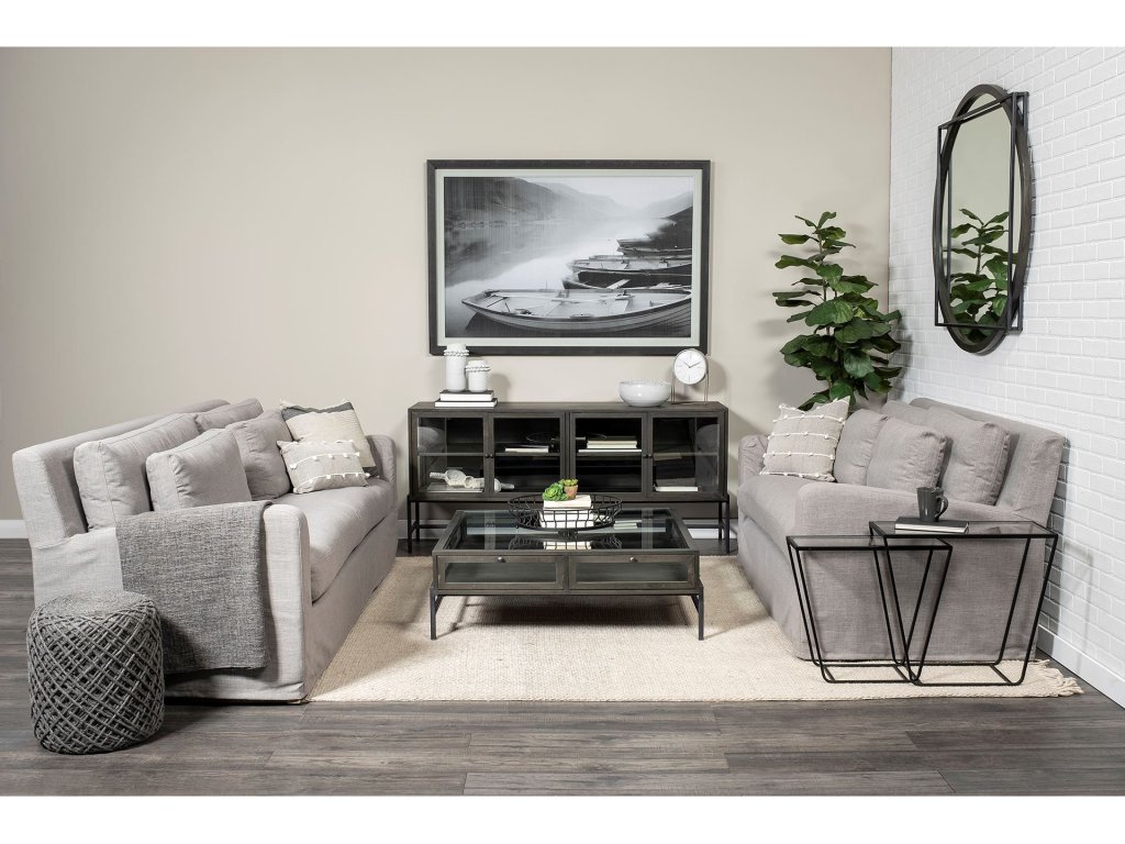 70X18 Black-Brown Wood, Black Metal Base w/ 4 Glass Cabinet Doors Sideboard - image 1