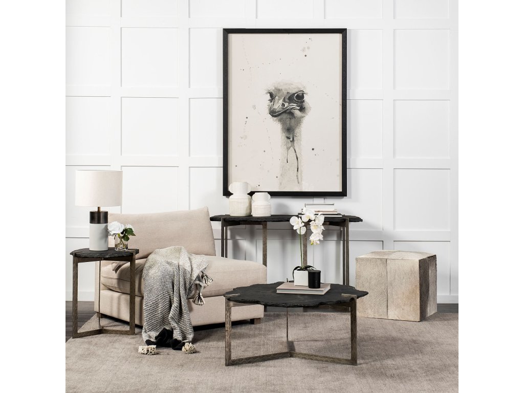 I 20" Grey-Toned Hair-On-Hide Ottoman - image 1