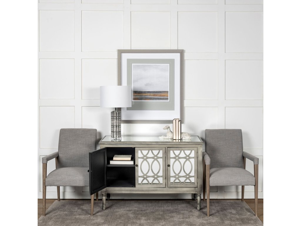 Grey Fabric Wrap Brown Wooden Frame Dining Chair - image 1