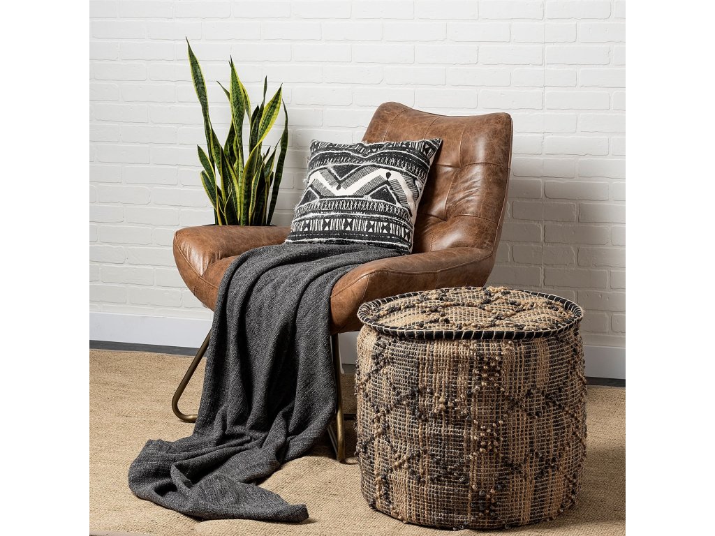 Tan Jute Popcorn Stich Cylindrical Pouf - image 1