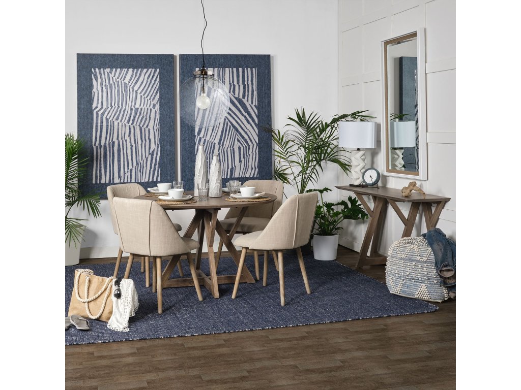 Blue Denim and Cream Cotton Stitched Square Pouf - image 1