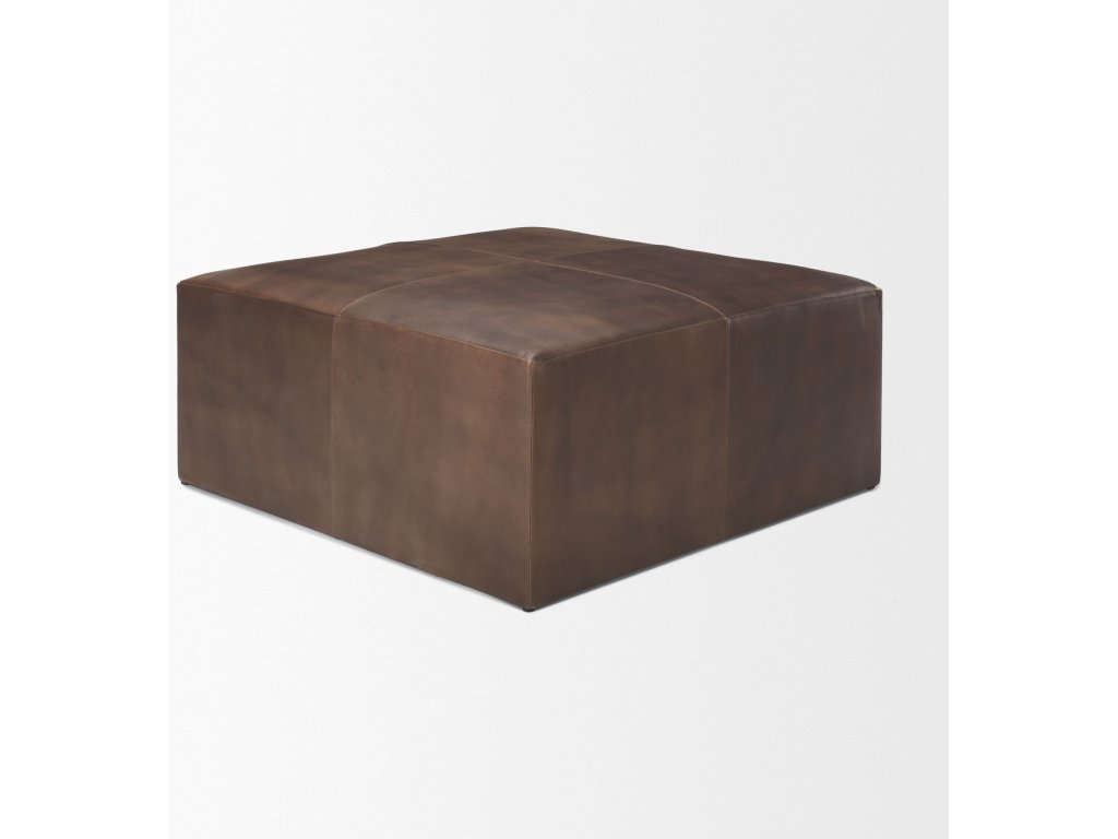 36" Square Brown Leather Wrapped w/Wood Base Ottoman - image 4