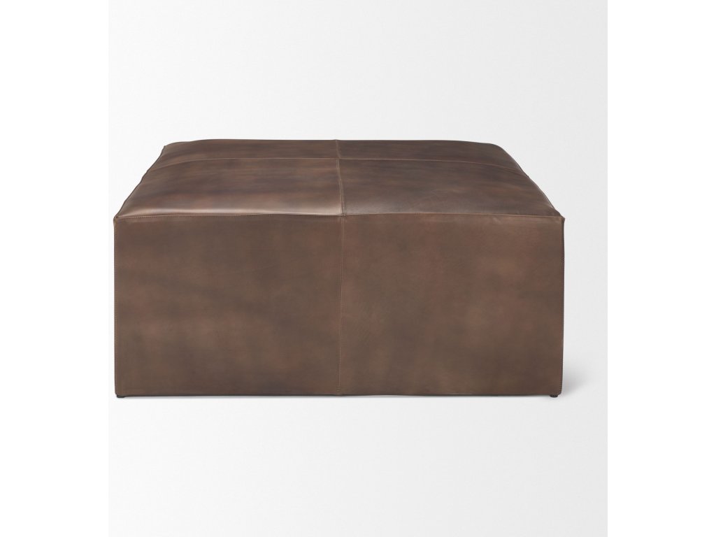 36" Square Brown Leather Wrapped w/Wood Base Ottoman - image 3