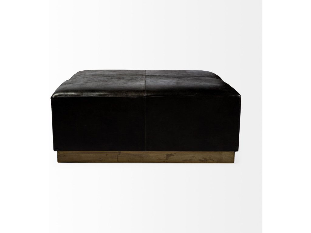 36" Square Black Leather Wrapped w/Metal Base Ottoman - image 4