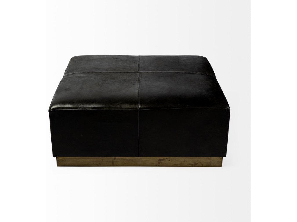 36" Square Black Leather Wrapped w/Metal Base Ottoman - image 3