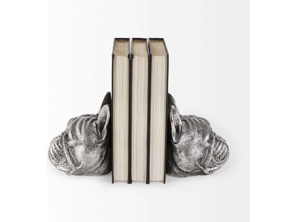 (Set of 2) 5L x 5W Silver American Bulldog Bookends - image 1