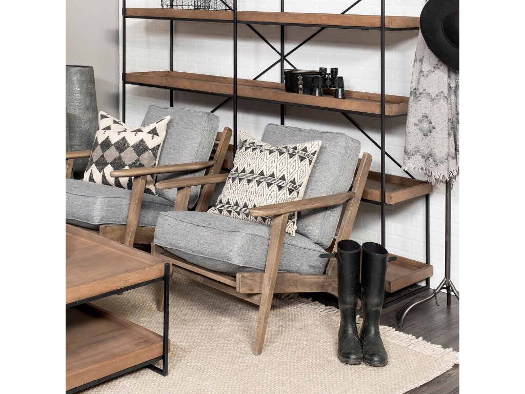 V Castlerock Grey Fabric Wrapped Brown Wooden Frame Accent Chair - image 2