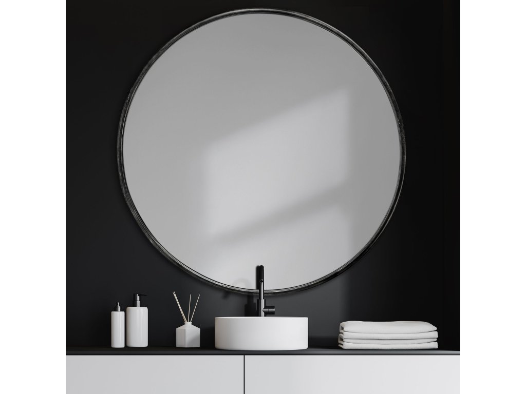 47.2L x 1.0W x 47.2H Large Black Metal Round Wall Mirror - image 2