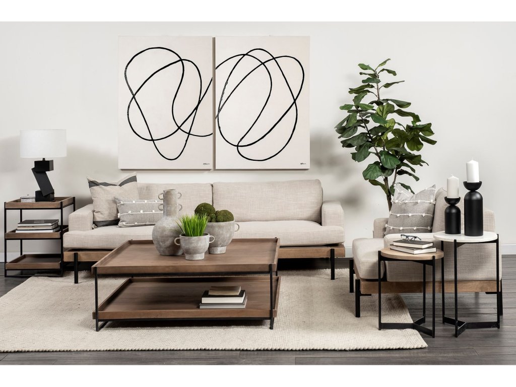 II Marble and Medium Brown Wood Round Tabletop Nesting End/Side Tables - image 3