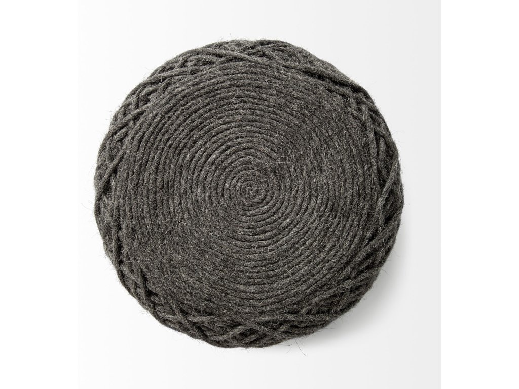 Dark Gray Handwoven Wool Cylindrical Pouf - image 5