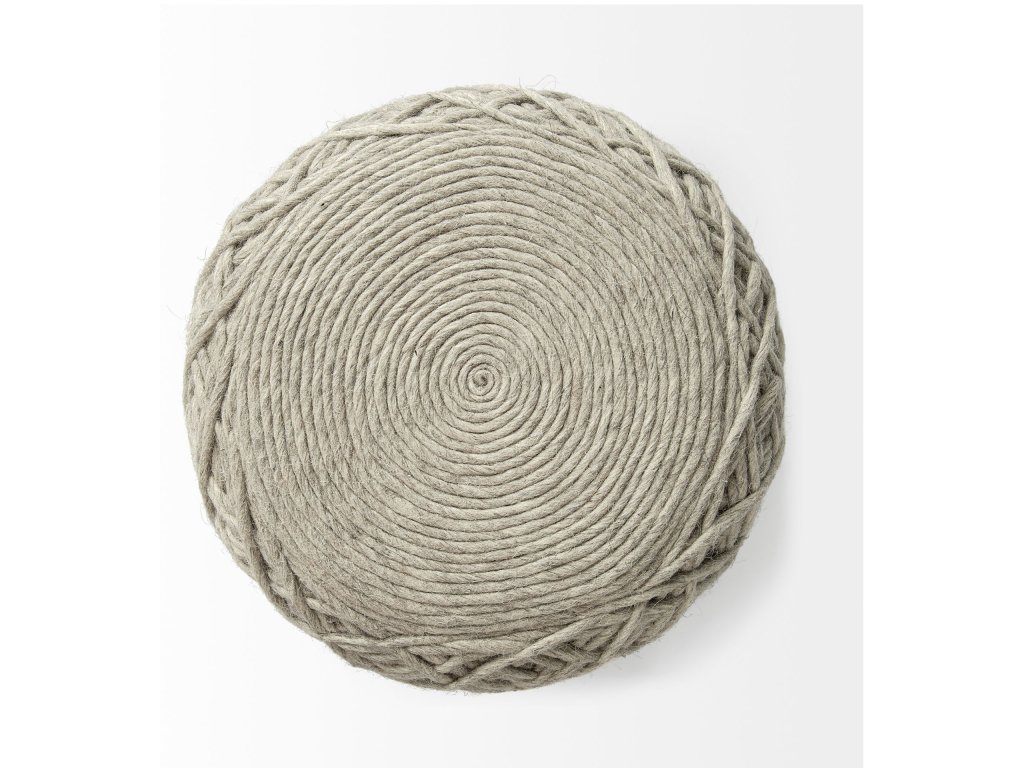 Oatmeal Handwoven Wool Cylindrical Pouf - image 4