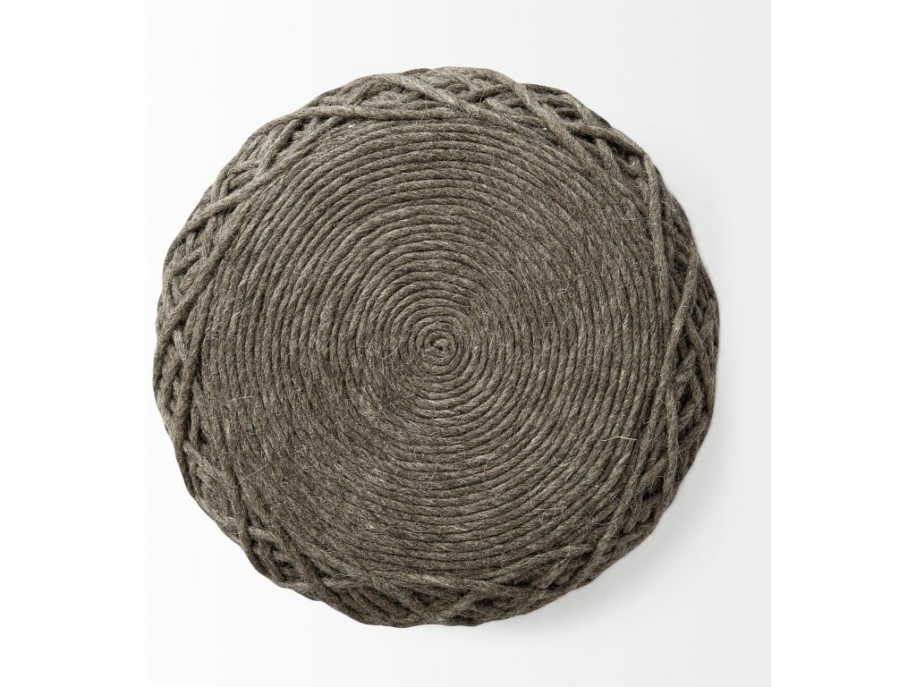 Dark Brown Handwoven Wool Cylindrical Pouf - image 2