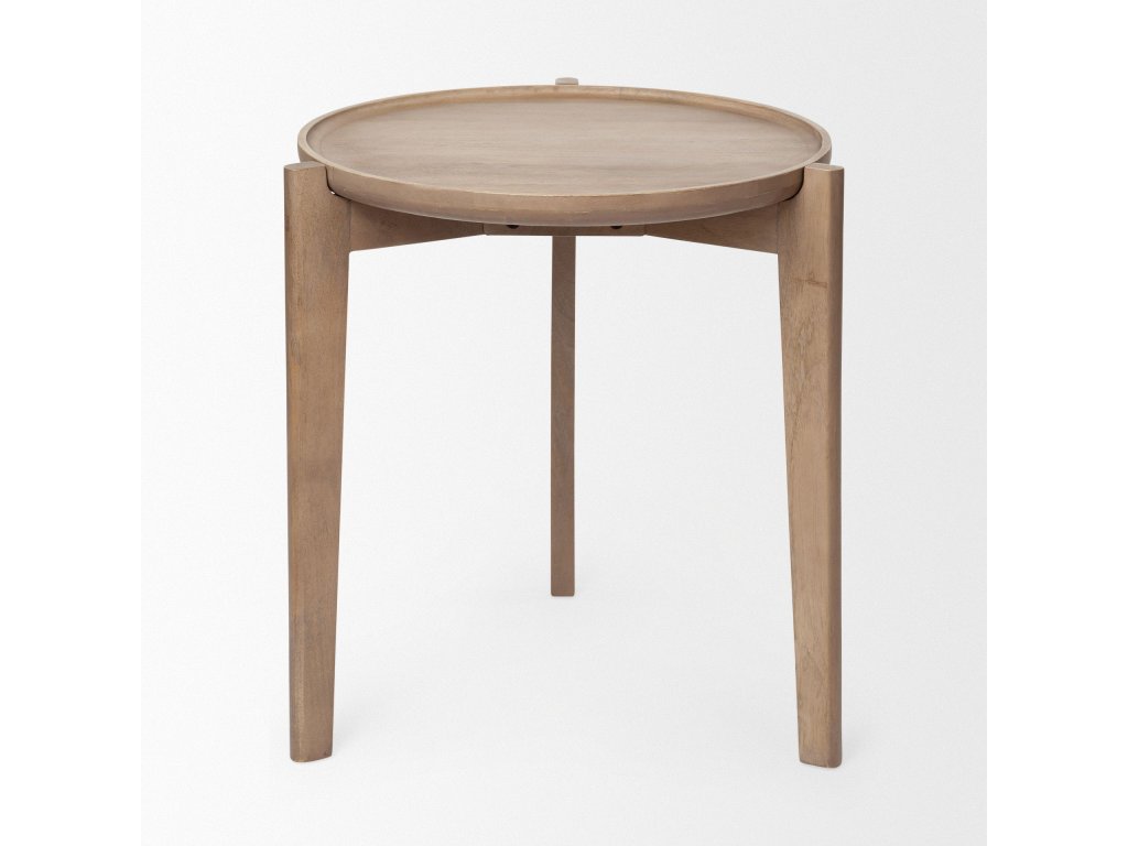 I 22 x 24 Round Top Brown Solid Wood Accent Table - image 4