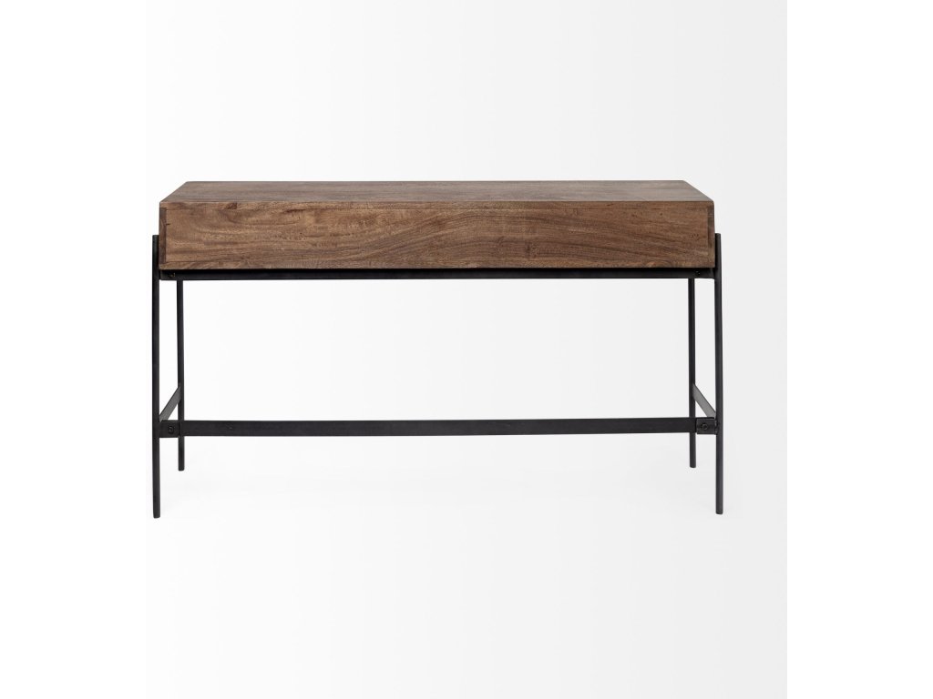 III 56L x 14W Dark Brown Wood w/ Black Iron Frame, 4 Drawer Console Table - image 6