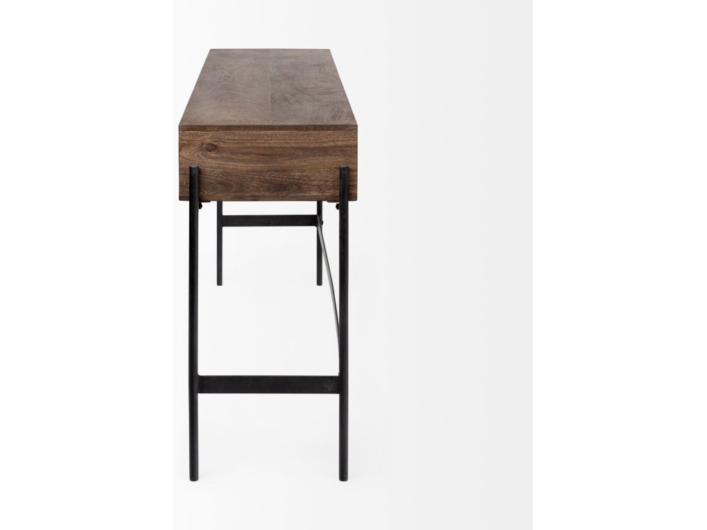 III 56L x 14W Dark Brown Wood w/ Black Iron Frame, 4 Drawer Console Table - image 5