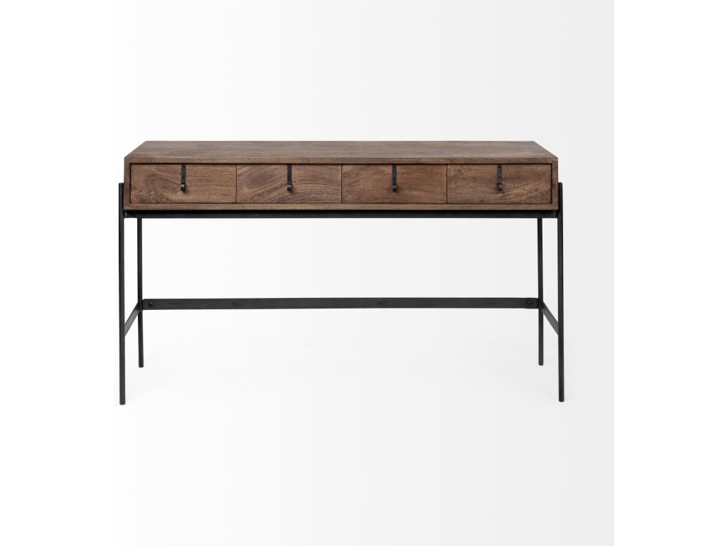 III 56L x 14W Dark Brown Wood w/ Black Iron Frame, 4 Drawer Console Table - image 4