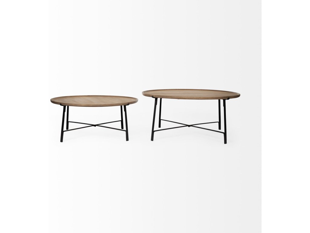 (Set of 2) Brown Solid Wood Top Black Metal Base Nesting Coffee Tables - image 3