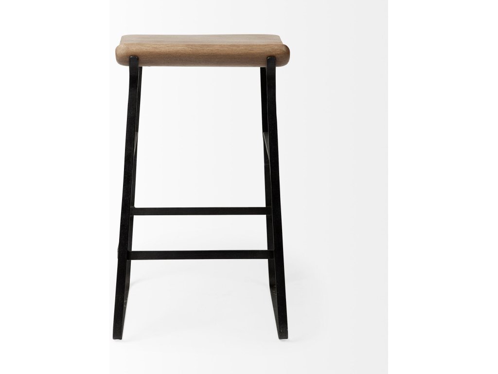 25" Seat Height Brown Wood Seat Black Metal Frame Counter Stool - image 7