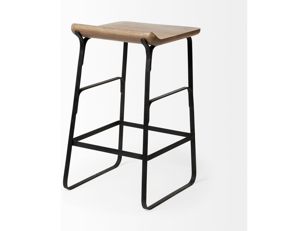 25" Seat Height Brown Wood Seat Black Metal Frame Counter Stool - image 8