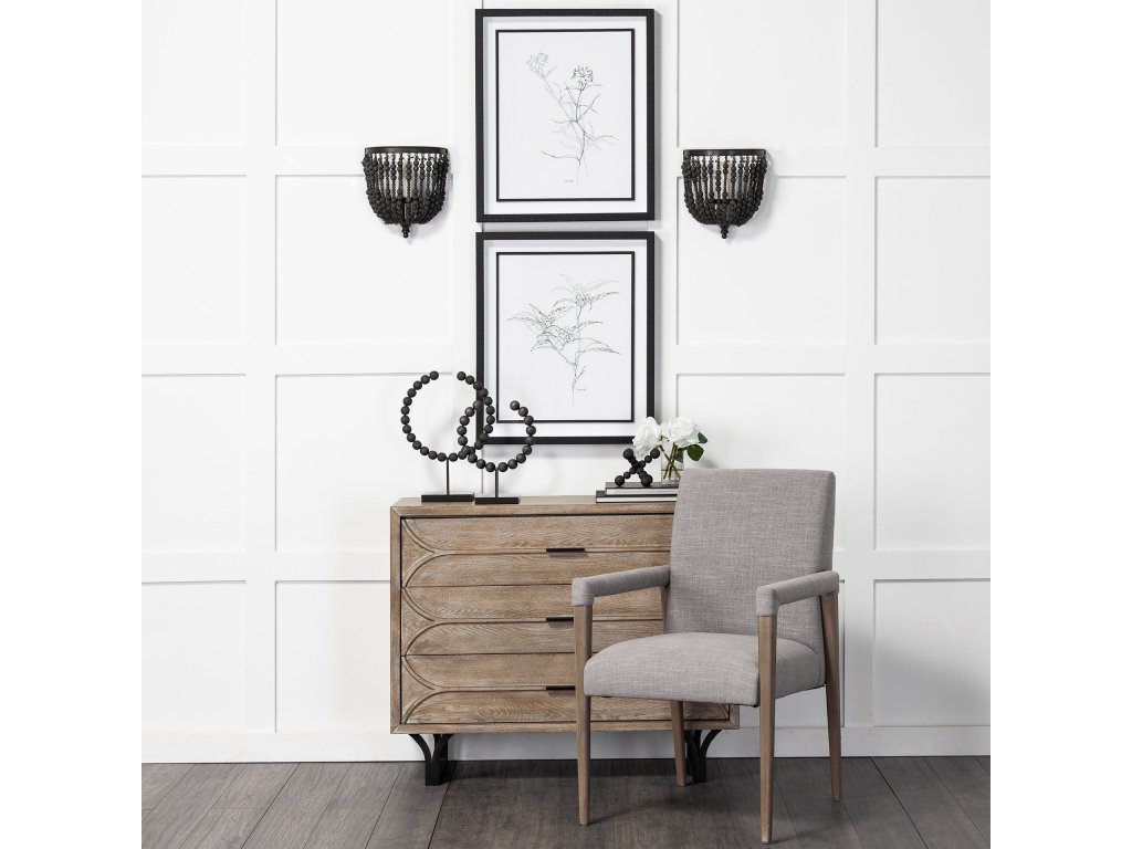 Grey Fabric Wrap Brown Wooden Frame Dining Chair - image 2