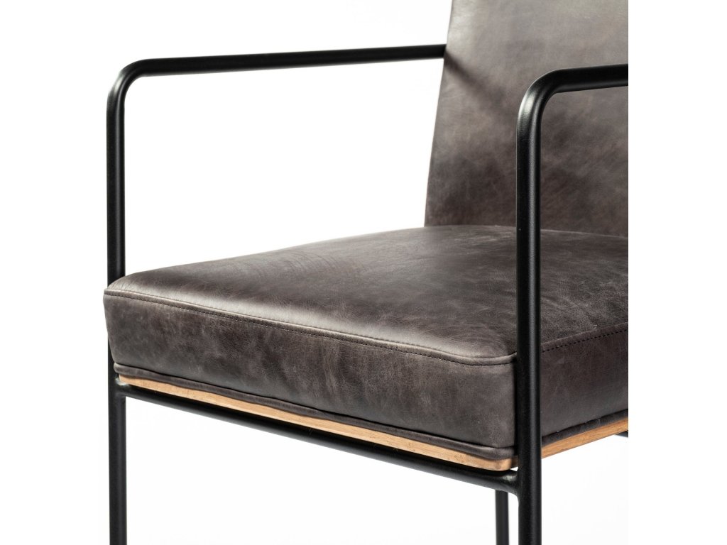 36" Total Height Black Leather Seat w/ Wood Back, Metal Frame Counter Stool - image 8