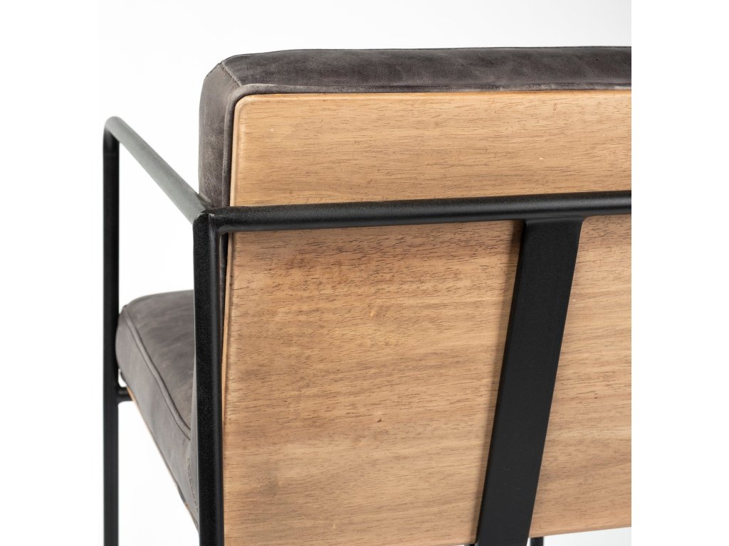 36" Total Height Black Leather Seat w/ Wood Back, Metal Frame Counter Stool - image 9