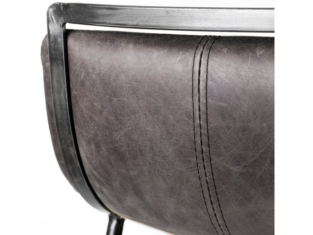 33.5" Total Height Ebony Leather Seat Black Metal Frame Counter Stool - image 9
