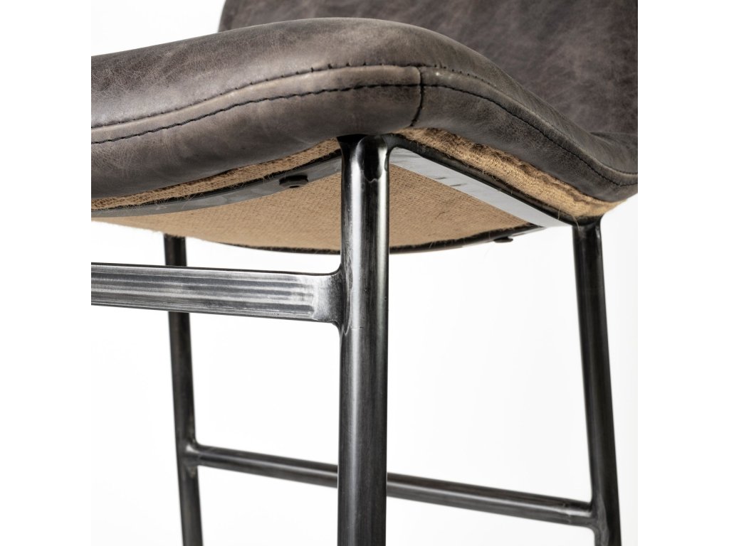 33.5" Total Height Ebony Leather Seat Black Metal Frame Counter Stool - image 10