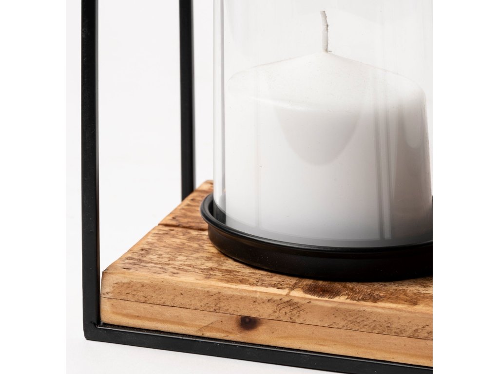 Set of 2 Black Metal Wooden Base Table Candle Holders - image 5
