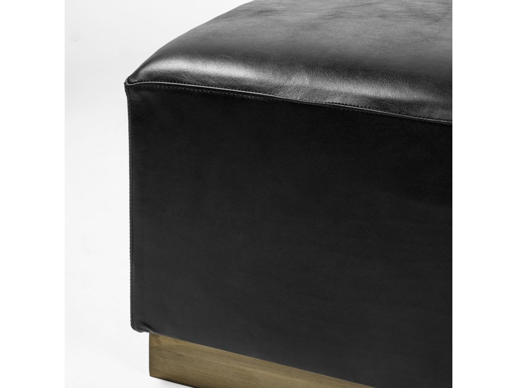 36" Square Black Leather Wrapped w/Metal Base Ottoman - image 5