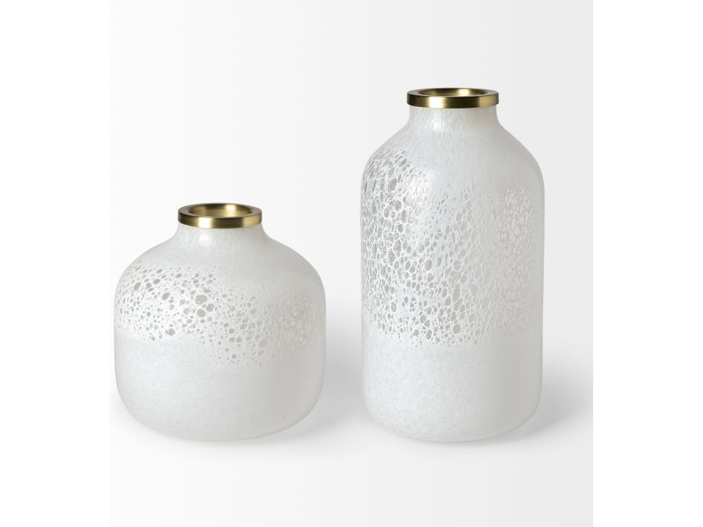 Short White Gold Rim Glass Vase - image 5