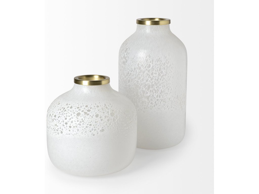 Short White Gold Rim Glass Vase - image 6