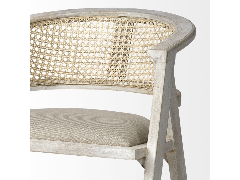 26.75" Seat Height Beige Fabric/Rattan Seat Blonde Wood Frame Counter Stool - image 5