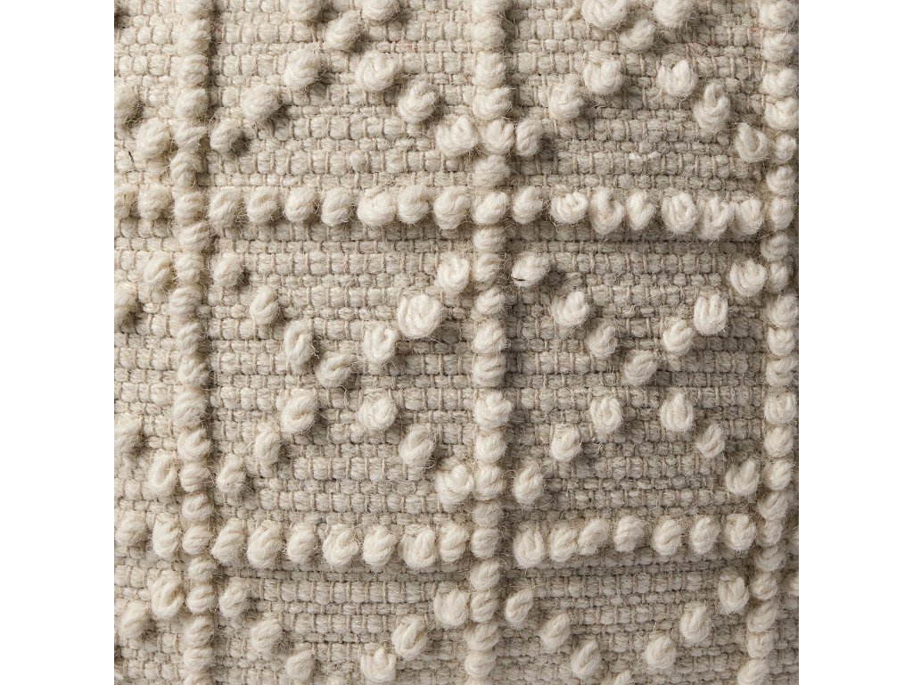 Square Cream Wool Pouf w/ Popcorn Detail - image 5