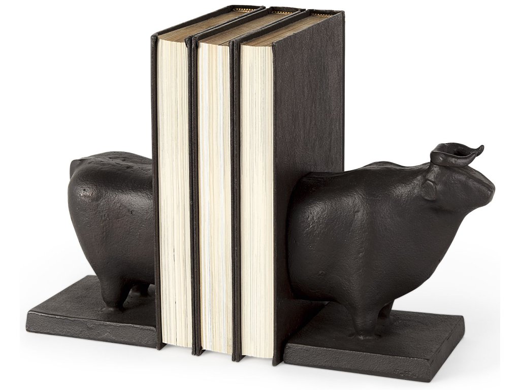 III (Set of 2) 9L x 4W Black Cast Aluminum Bull Bookends - main image