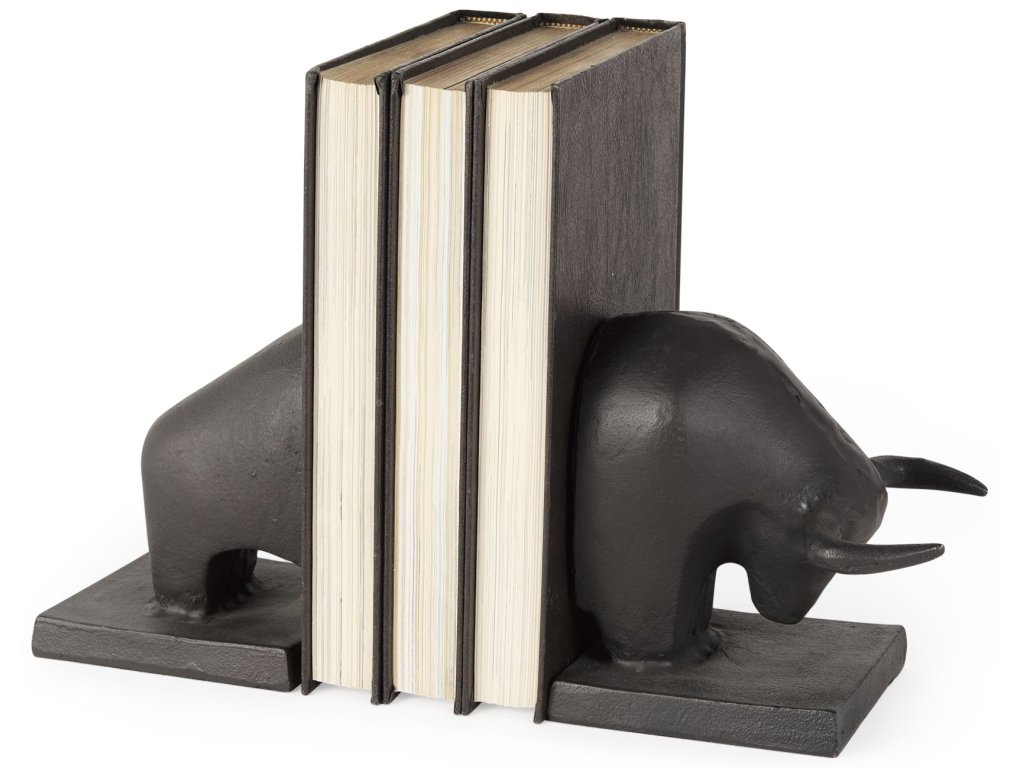 III (Set of 2) 10L x 5W Black Cast Aluminum Raging Bull Bookends - main image