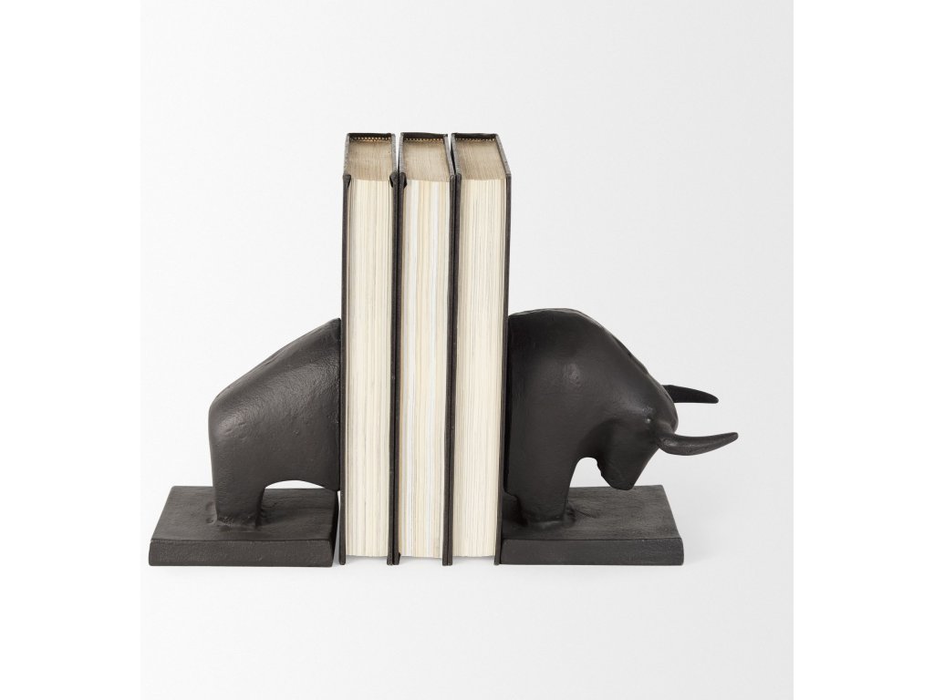 III (Set of 2) 10L x 5W Black Cast Aluminum Raging Bull Bookends - image 4
